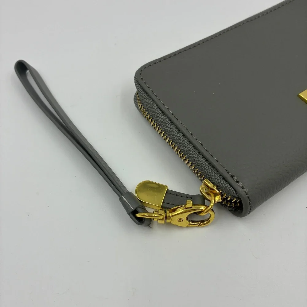 JOY & IMAN‎ Women's Green Pebbled Split Leather Zip  Wristlet Wallet Organizer